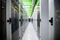 Hallway with a row of servers