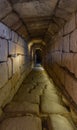 Hallway with stone block stairs and vaulted ceiling leading to the Roman cistern in the Moorish Alcazaba Alcazaba. Merida,