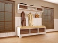 Hallway in warm tones with wooden shutters