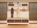 Hallway in warm tones with wooden shutters