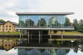 Halmstad, Sweden - August 18, 2022: Halmstads Stadsbibliotek, modern modern city library the east bank of the river between Royalty Free Stock Photo