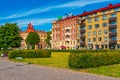 Halmstad, Sweden, July 12, 2022: Colorful street in Swedish town