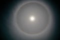 Halo around full moon. Super moon with a circular rainbow halo surrounded by stars