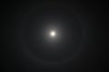 Halo around full moon. Super moon with a circular rainbow halo surrounded by stars