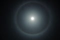 Halo around full moon. Super moon with a circular rainbow halo surrounded by stars