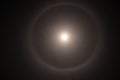 Halo around full moon. Super moon with a circular rainbow halo surrounded by stars