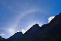 A halo caused by ice crystals at high altitude in Himalayas, Ghangaria, Uttarakhand, India