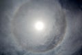 The halo is a circle around the sun as a rare natural phenomenon in the sky. Royalty Free Stock Photo