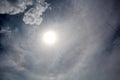 The halo is a circle around the sun as a rare natural phenomenon in the sky. Royalty Free Stock Photo
