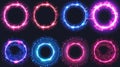 Halo flares with neon light modern effect isolated on transparent background. Circle lens ring with glitter 3D digital Royalty Free Stock Photo