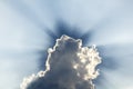 A halo over a white cloud against a dark blue sky