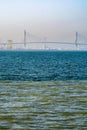 Halocline in water, visible border of fresh river water and salted ocean water with high salinity in Gulf of Cadiz, Andalusia,