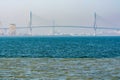 Halocline in water, visible border of fresh river water and salted ocean water with high salinity in Gulf of Cadiz, Andalusia,