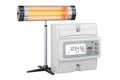 Halogen or infrared heater with electric meter. Energy consumption concept. 3D rendering