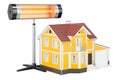 Halogen or infrared heater with home. 3D rendering Royalty Free Stock Photo