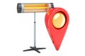 Halogen or infrared heater with map pointer. 3D rendering Royalty Free Stock Photo