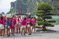 Halong bay traditional fishing boats, UNESCO world natural heritage, Vietnam. Tourist cruise ships sailing among limestone Royalty Free Stock Photo