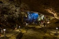 Halong Bay, Vietnam - April 26, 2018: Tourists explore the Hang Sung cave in the Halong Bay.