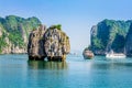 HALONG BAY, VIETNAM - SEPTEMBER 24, 2014 - Tourist ships cruising inside the Bay.