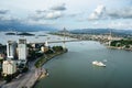 Halong city aerial view with Bai Chay bridge in Quang Ninh province, Vietnam Royalty Free Stock Photo