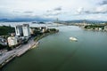 Halong city aerial view with Bai Chay bridge in Quang Ninh province, Vietnam