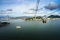 Halong city aerial view with Bai Chay bridge in Quang Ninh province, Vietnam Royalty Free Stock Photo