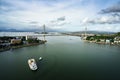 Halong city aerial view with Bai Chay bridge in Quang Ninh province, Vietnam