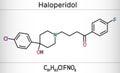 Haloperidol molecule, is antipsychotic medication. Skeletal chemical formula