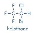 Halothane general anesthetic drug molecule. Skeletal formula.