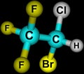 Halothane molecular structure isolated on black