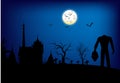 Happy scary halloween with headless ghost And the moon shines brightly the night