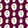 Haloween cute ghosts seamless pattern. Background with simple spooky character or smily ghostly monsters. Vector
