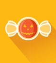 Halloween Candy with Jack O`Latern Pumpkin Flat Design Icon. Concept of Trick or Treat with Sweet Bitter Taste