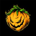 Halloween angry pumpkin character illustration with dark art style