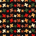 Haloween seamless pattern with cross in autumn colors. Hand drawn abstract objects. Graphic background for textile print