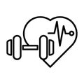 Halter and Heartbeat Icon Design. Dumbbells for sports hall, Fitness, Health, diet and activity icons. Black line design Royalty Free Stock Photo