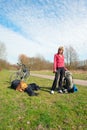 Halting girl with a bicycle