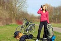 Halting girl with a bicycle