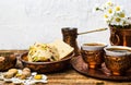 Halva with pistachio served with coffee Royalty Free Stock Photo