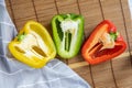 Halved bell pepper with white background