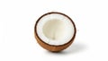 Halved brown coconut with white pulp on clean white background showing textured shell and fresh interior Royalty Free Stock Photo