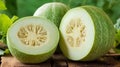 Halved Chayote Squash on a Wooden Surface Royalty Free Stock Photo