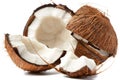 Halved coconut on white background. Artificial intelligence image Royalty Free Stock Photo