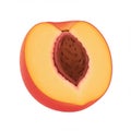 Halved Fresh Peach Showing Stone on a White Background Studio Shot Royalty Free Stock Photo