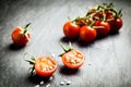 Halved fresh ripe grape tomato