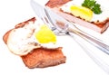 Halved meat loaf with fried egg Royalty Free Stock Photo