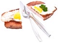 Halved meat loaf with fried egg Royalty Free Stock Photo