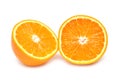 Halved orange against white background.