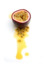 Halved passion fruit on white background Royalty Free Stock Photo