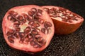 Halved pomegranate fruit